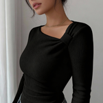 Blusa Cropped de Malha Texturizada com Decote Assimétrico