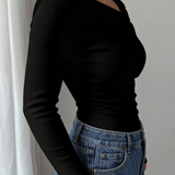 Blusa Cropped de Malha Texturizada com Decote Assimétrico