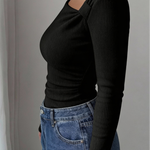 Blusa Cropped de Malha Texturizada com Decote Assimétrico