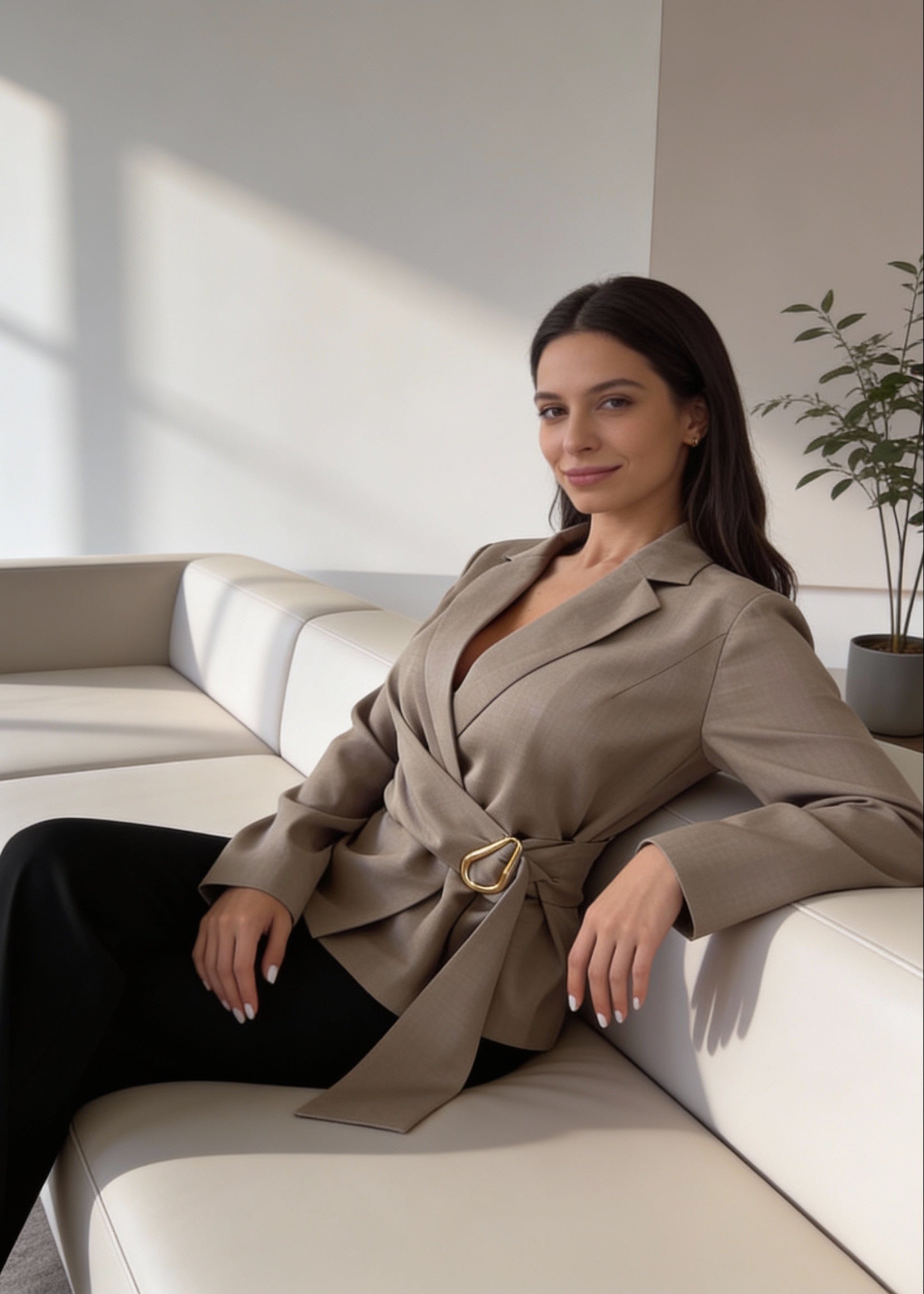 Blazer Feminino com Cinto e Detalhes Dourados