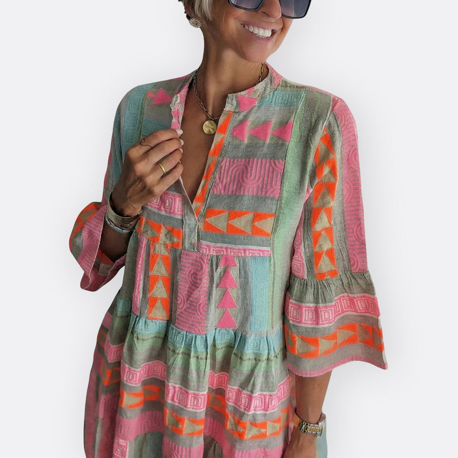 Madalena - Vestido Boho De Camadas Com Corte Fluido