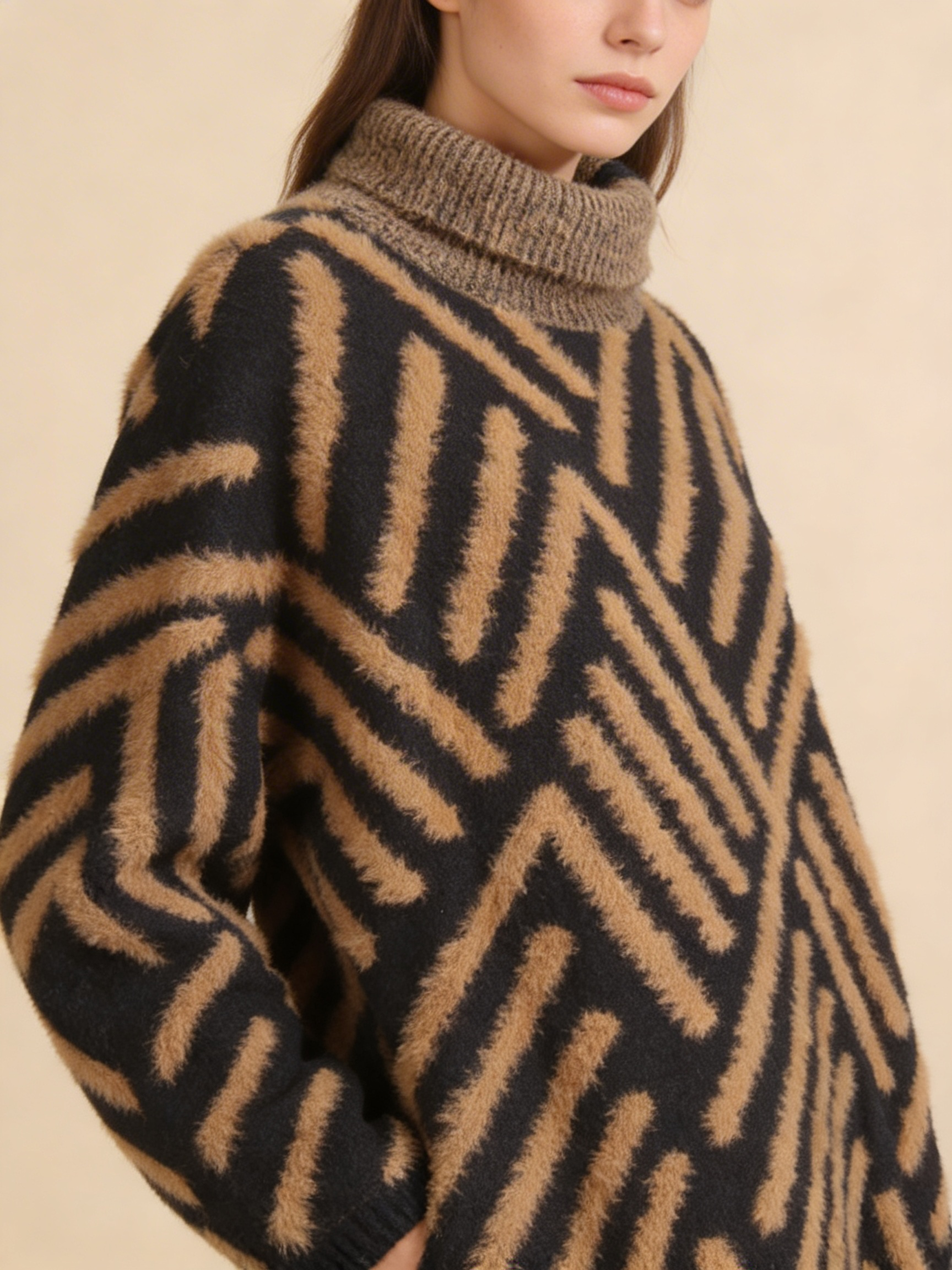 Sweat Malha Geométrico Gola Alta