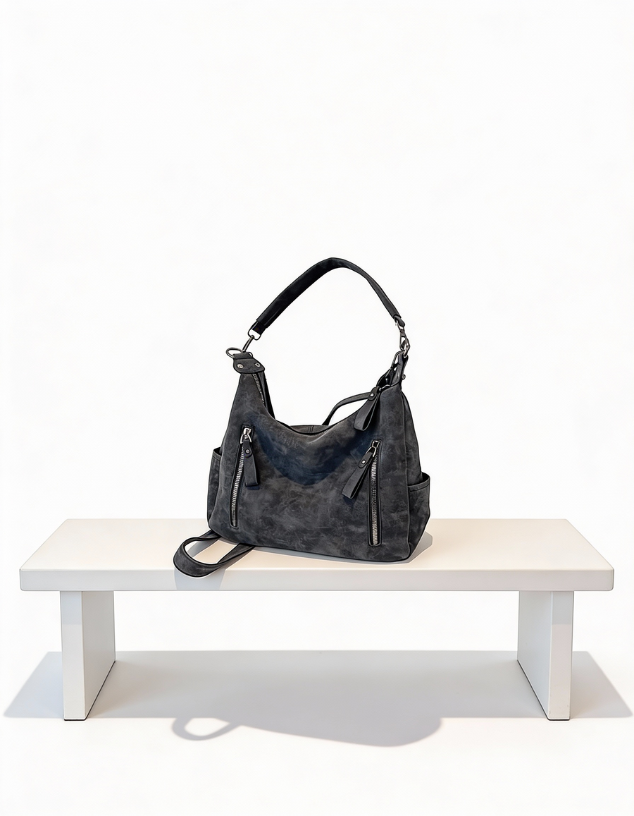 Mala Hobo Casual com Fechos Funcionais