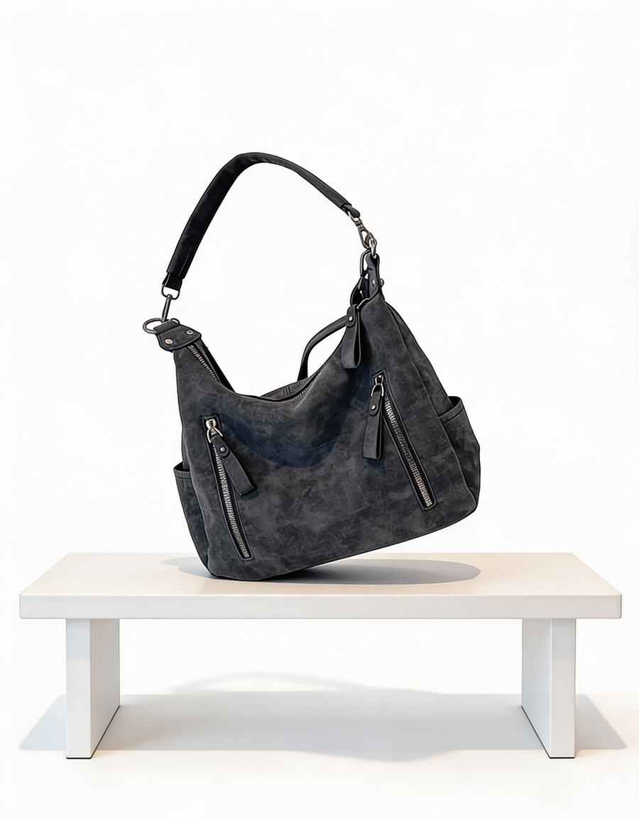 Mala Hobo Casual com Fechos Funcionais