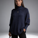 Camisola Tricot Elegante com Botões Decorativos