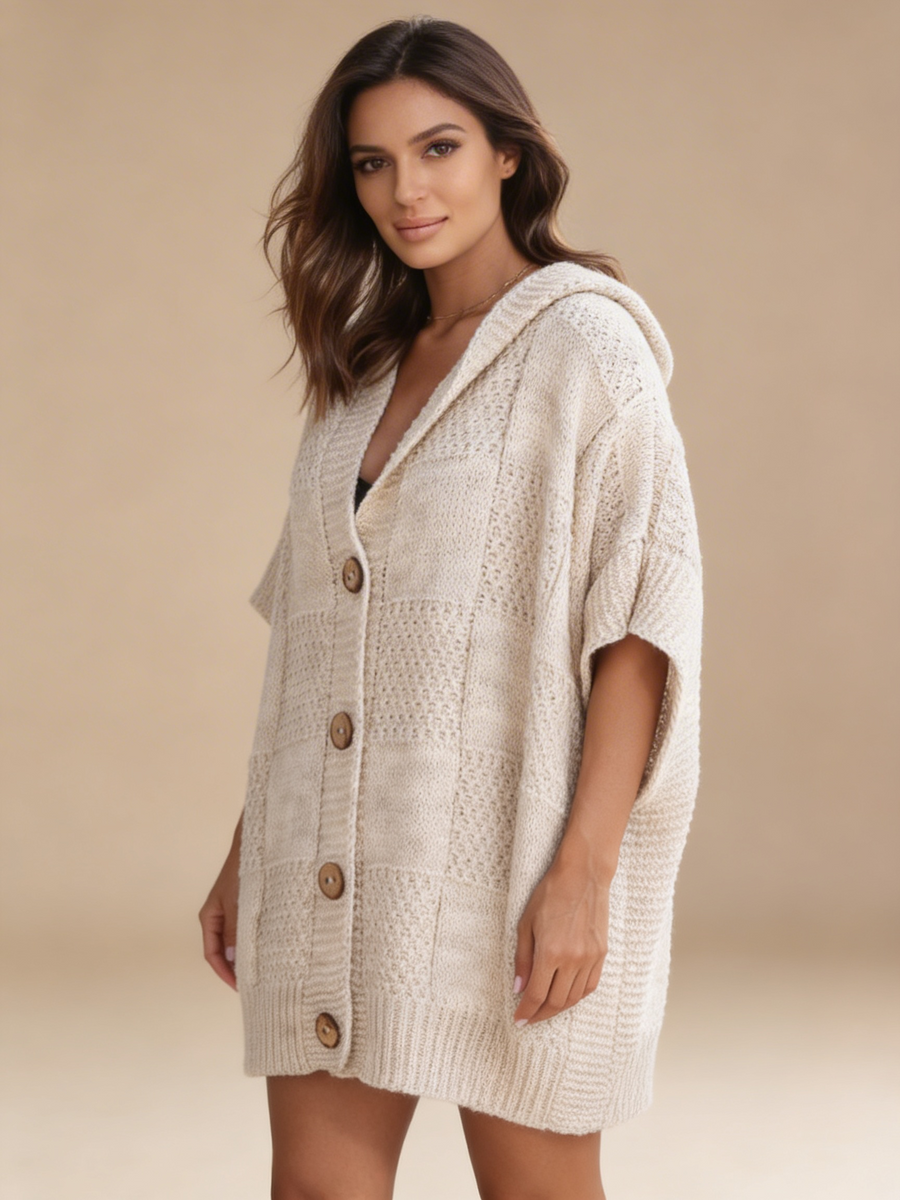 Poncho Tricot com Botões Frontais