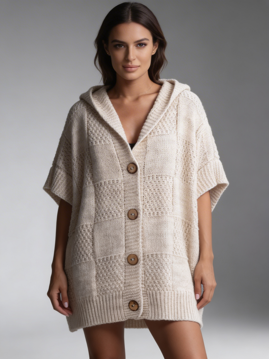 Poncho Tricot com Botões Frontais