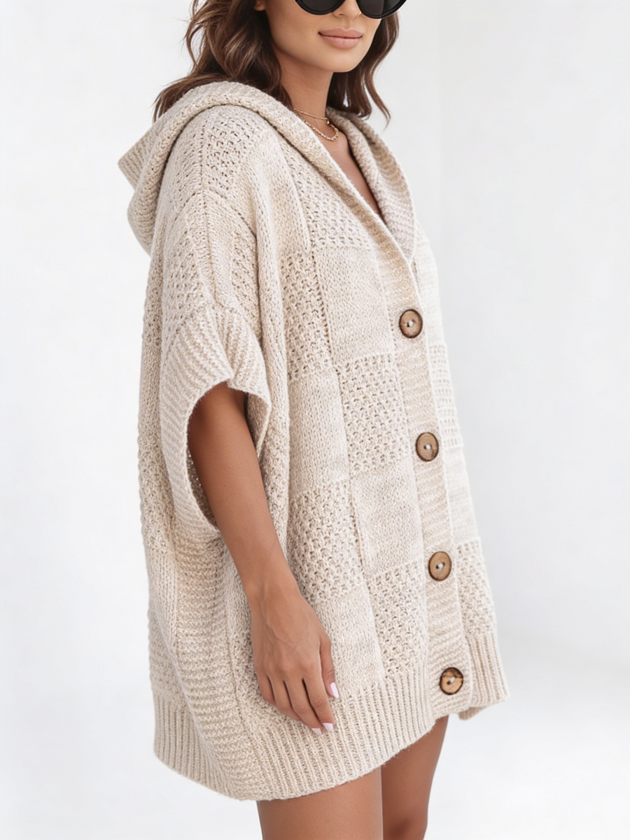 Poncho Tricot com Botões Frontais