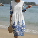 Bianca - Vestido Maxi de Gola Redonda com Estampa