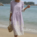 Carla - Vestido Maxi de Gola Redonda com Estampa