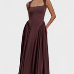 Sara - Vestido midi em malha castanho