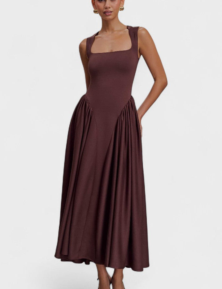 Sara - Vestido midi em malha castanho