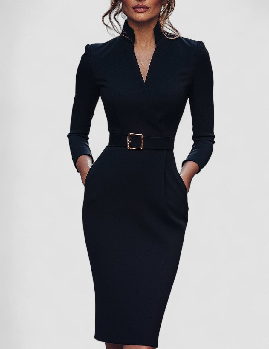 Iara - Vestido Justo Preto Refinado